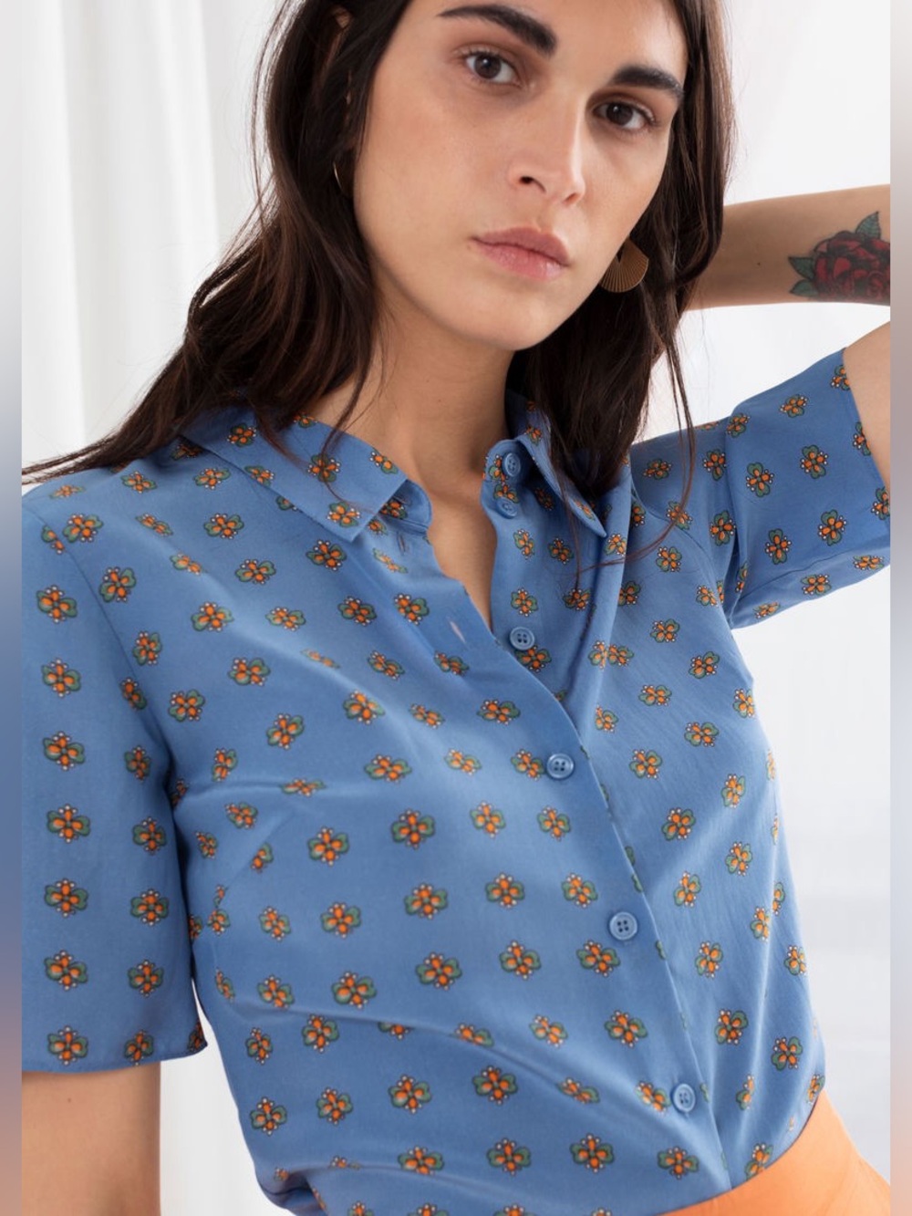 NWT & Other Stories Blue Floral Button-Front Women's Shirt - Picture 2 of 6